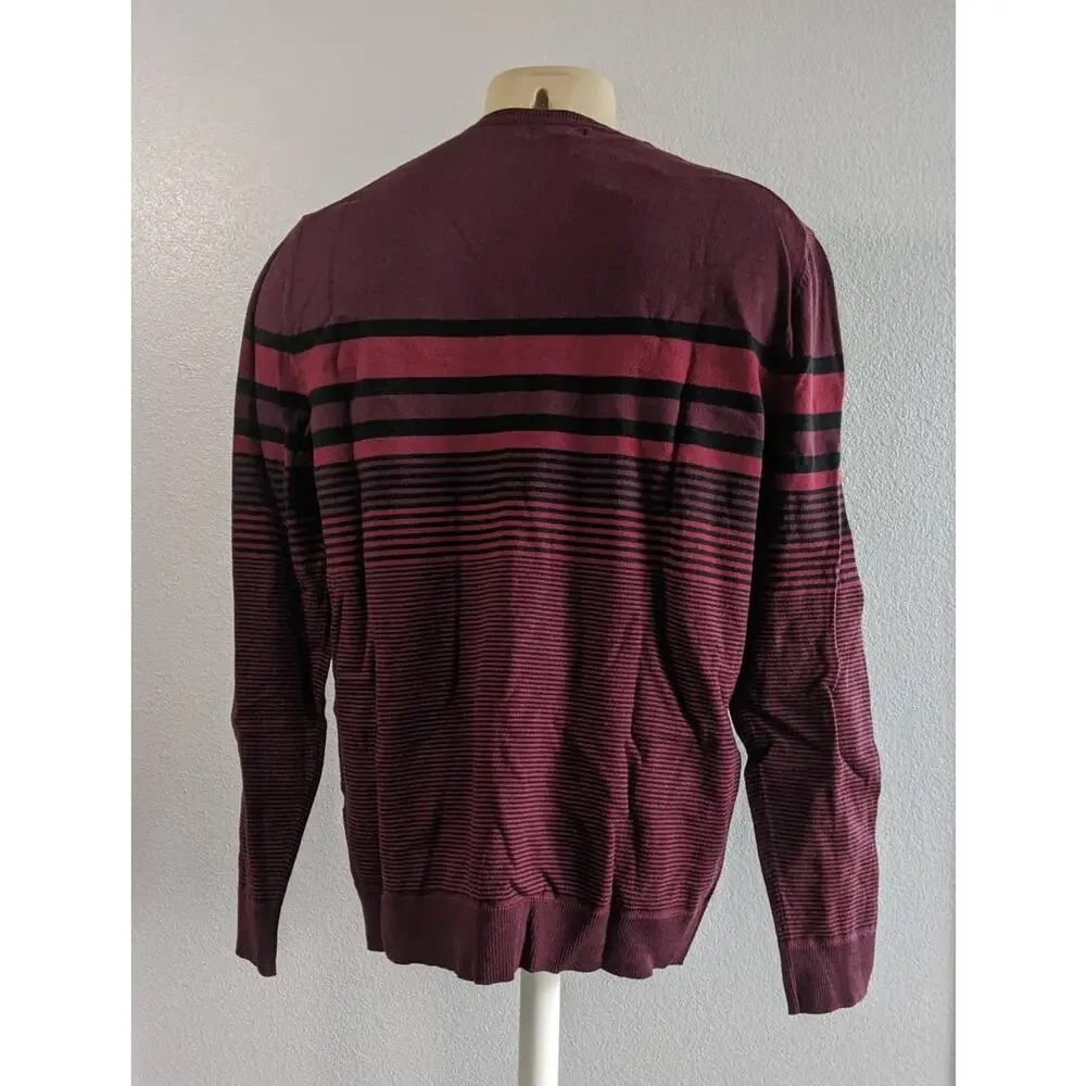 Alfani Small Men's Sweater Red and Black Striped Pullover V-Neck Lightweight New